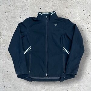 Ariat Black Softshell Jacket Womens XL Riding Jacket Full Zip Horseshoe Logo